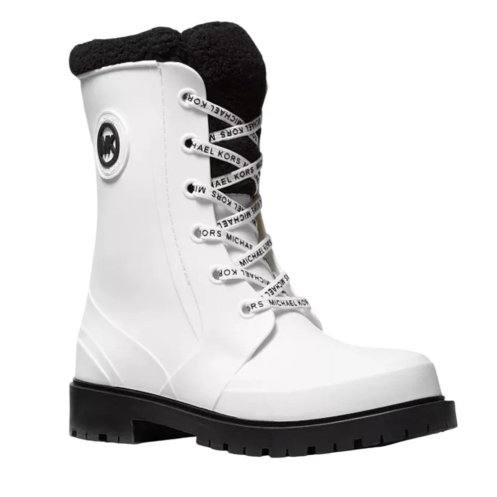 Michael Kors‎ Whute Montaigne Faux Shearling-Lined PVC Rain Boot Size 6